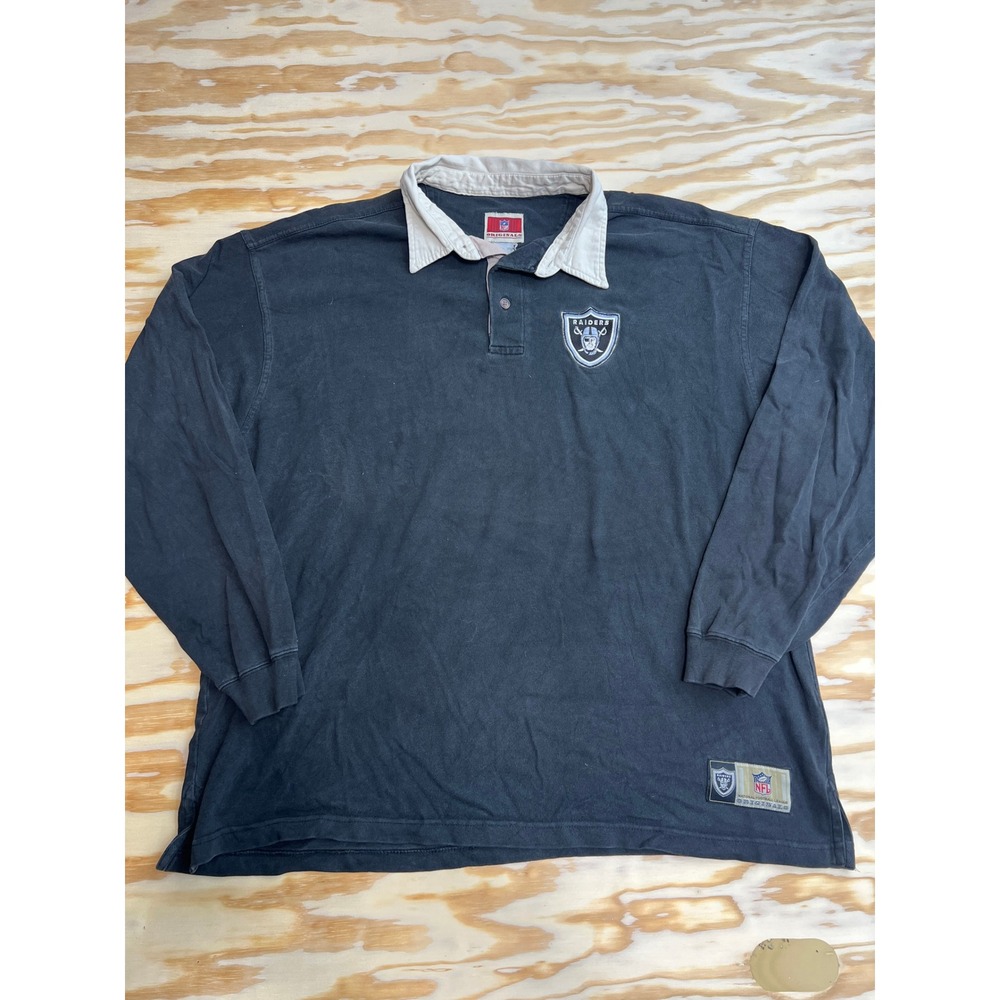 Vintage NFL Originals Raiders Rugby Shirt Long Sleeve Black Cream XL